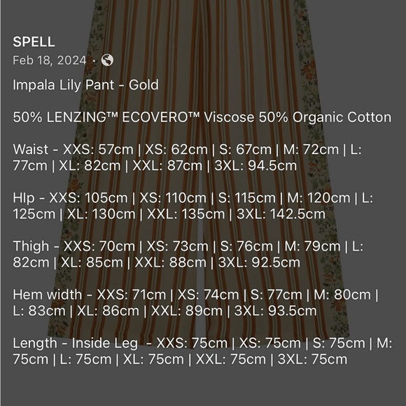 Spell Impala Lily Pants in Gold floral stripes Comfortable Comfy Vacation XL - Picture 6 of 15